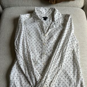 Women’s J. Crew White and Navy Polka-Dot Button up - size m